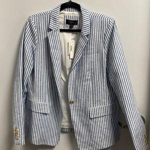 NWT J Crew Size 12 100% Linen Stripped Jacket Blazer pockets Cotton Lining